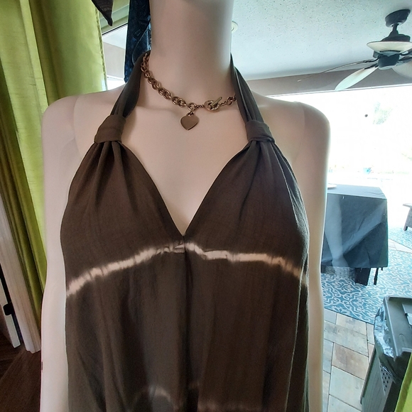 Linen & Rayon Tie-Dye Maxi Halter Dress: Size L. - Picture 3 of 7